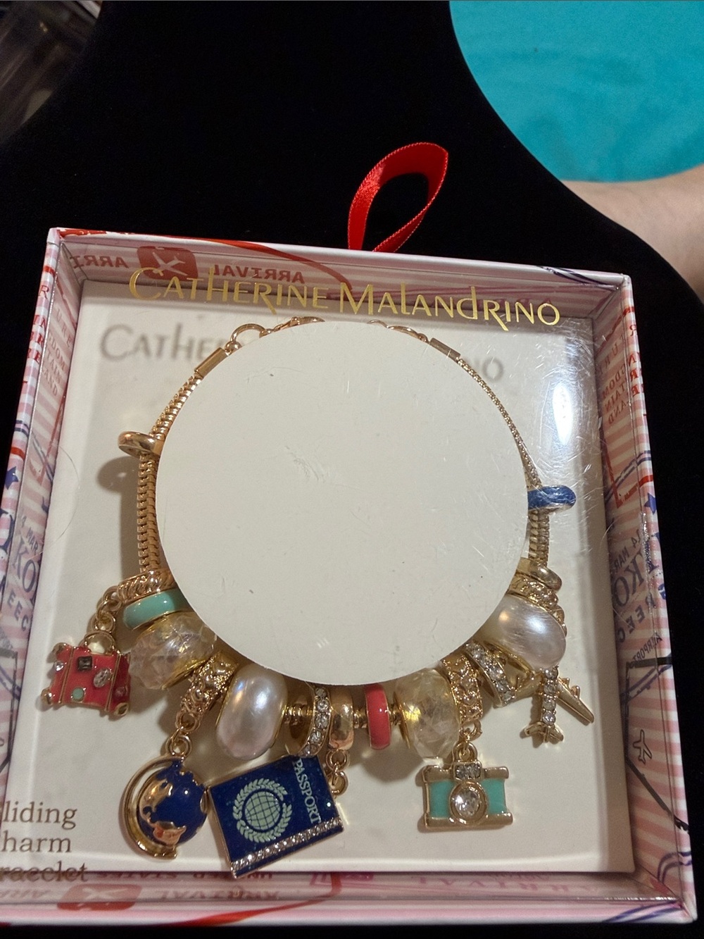 NWT Catherine Malandrino Travel Sliding Enamel Charm Set passport, suitcase+++